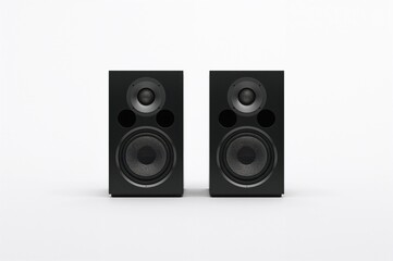 Fototapeta premium Pair of audio speakers separated by empty space on a plain background