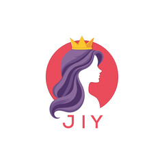 JIY Modern Beauty Queen Logo. JIY Design with Crown and Elegant Woman Silhouette. JIY Feminine Luxury Brand.
