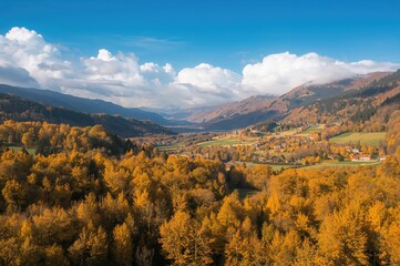 Aerial perspective of a scenic mountain valley