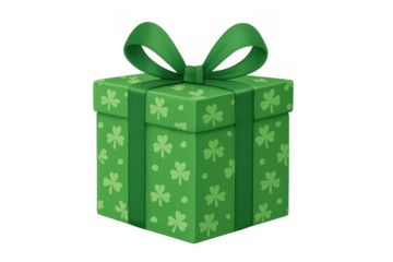 Green st. Patrick's day gift box with shamrocks and ribbon