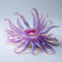 A colorful sea anemone with gracefully extended, semi-transparent tentacles.