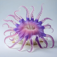 A colorful sea anemone with gracefully extended, semi-transparent tentacles.