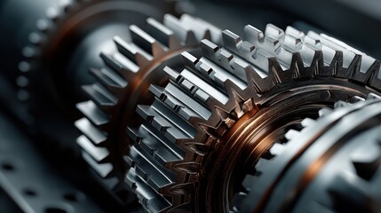 A set of clean, polished interlocking gears smoothly moving, symbolizing precision and mechanical engineering.