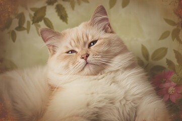 Retro-style portrait of a sleepy feline with social media filter