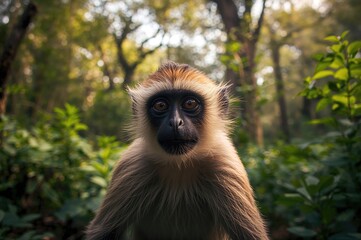Fototapeta premium Cute Vervet Monkey in Lush Wilderness