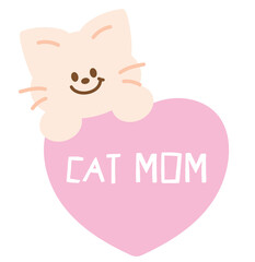 Cute illustrations of cat and CAT MOM letters for adopt and rescue animals, sticker, pet shop, vet, kitten cartoon, character, comic, mascot, patch, foster home, shelter, forever home, paw friend