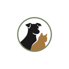 Simple Silhouette of Dog and Cat Inside a Green Circle Logo Design