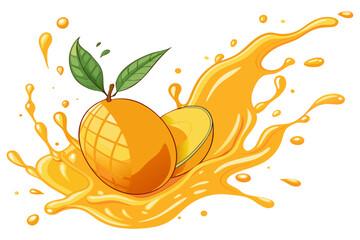 Juicy Mango Splash Vector Illustration on White Background