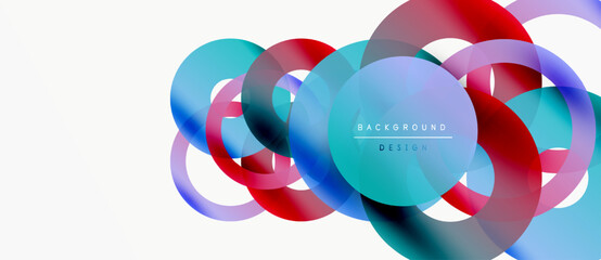 Abstract colorful circles overlap, creating dynamic visual effect. Modern design elements suggest innovation, energy, fluidity.