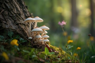 White Fungi Sprouting from Tree Bark