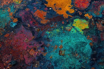 Naklejka premium Surface contamination due to bright gasoline spills in water
