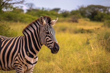 Fototapeta premium Striped Mammal Roaming the Untamed Grasslands of Africa