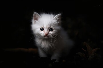 Light-colored kitten amidst deep shadows