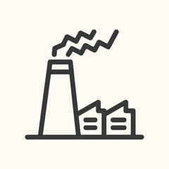 Vector art of factory icon with smoke coming out of chimney, representing industry and pollution, isolated on a light background