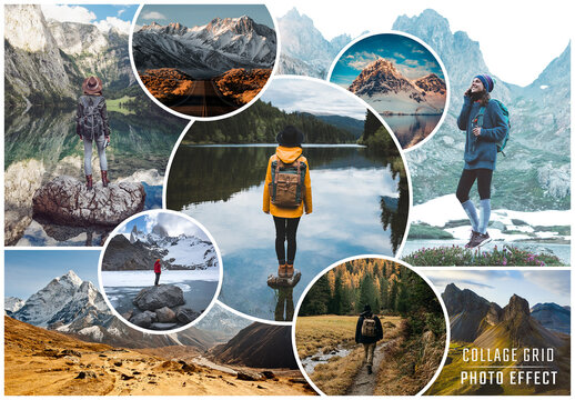 Photo Collage Circles Grid Effect Mockup