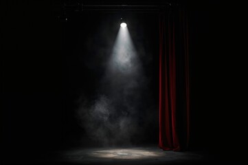 Obraz premium Stage spotlight shining through smoke on dark backdrop