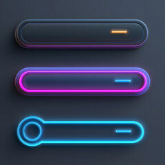 set of 3D dark mode search bar UI elements minimal neon glow style