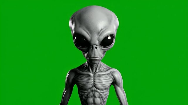 A 3D rendering of a classic grey extraterrestrial, ideal for creating scenes about alien kidnapping, zombie kidnapping, or greenscreen kidnapping against an isolated chroma key background