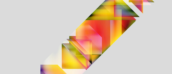Abstract geometric composition. Bright colors blend, creating dynamic shapes. Diagonal lines suggest movement, light interplay visible.