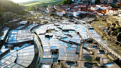 The salty valley of Añana, Spain, is an inland saline, which takes advantage of four salt water springs that flow from the surroundings, converging in this valley. 