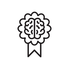 Brain Award Ribbon Vector Icon - Intelligence, Achievement, Smart Badge Design