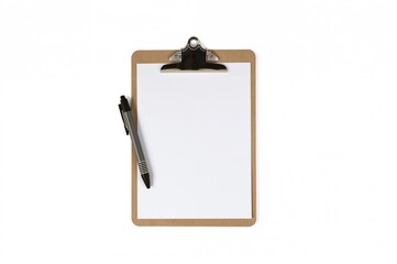 Blank paper on wooden clipboard alongside notebook isolated on white, office and school supplies