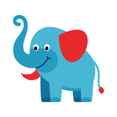 Cute blue cartoon elephant with red ears and trunk