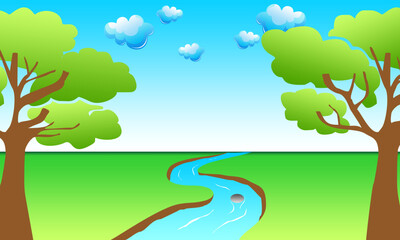 Garden with small river illus...