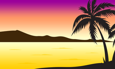 Lake in the night with coconu...