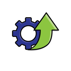 Automation icon. AI. Gear with an upward arrow. automatic, manager, web. Isometric design style.