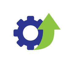 Automation icon. AI. Gear with an upward arrow. automatic, manager, web. Flat design style.