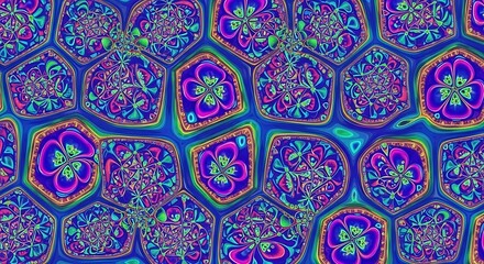Vibrant kaleidoscopic mosaic, a psychedelic floral patterned spectacle