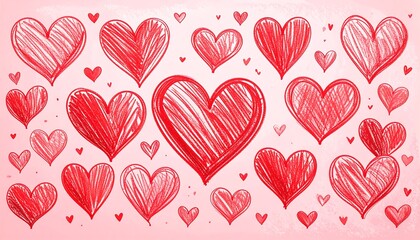 Hand-drawn hearts on pastel background