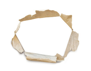 Torn hole on brown paper. The torn kraft brown paper hole. Brown paper with torn hole isolated
