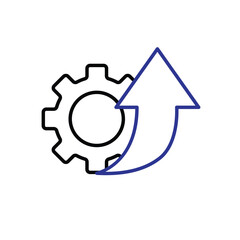 Automation icon. AI. Gear with an upward arrow. automatic, manager, web. Outline design style.