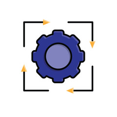 Automation icon. AI. Gear with four arrows forming a square. automatic, manager, web. Isometric design style