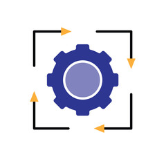 Automation icon. AI. Gear with four arrows forming a square. automatic, manager, web. Flat design style