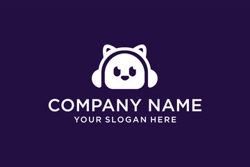 Headphones icon with cat ears logo design templete