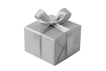 Silver gift box with ribbon bow on transparent background