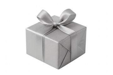 Silver gift box with ribbon bow on transparent background