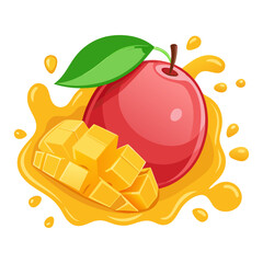 Sweet Mango with Cubes and Splash Effect Illustration