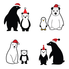 Obraz premium Festive Animal Friends in Santa Hats