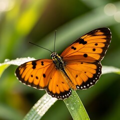 Obraz premium Orange Butterfly on Grass.