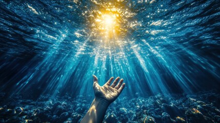 Hope Underwater: A Hand Reaching for Light