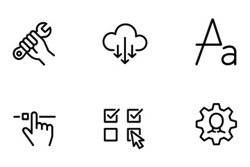 Tools and interface line icons customization settings control web user app symbols