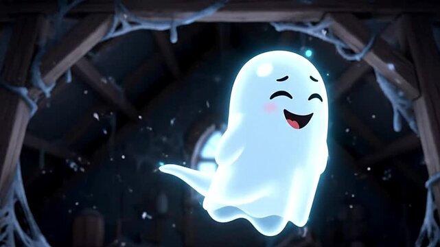 Cute cartoon ghost animation for halloween spooky season and kids content friendly family fun video 