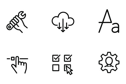 Tools and interface line icons customization settings control web user app symbols