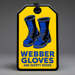 A safety tag featuring clear icons of gloves and boots, with bold text stating.