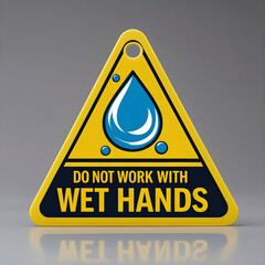 A safety warning tag with a prominent water drop icon and bold text reading.