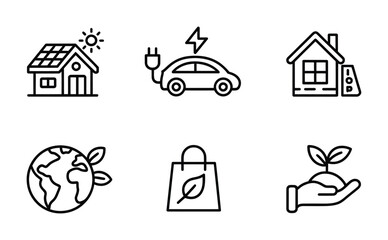 Eco friendly sustainability line icon collection with earth home and electric car